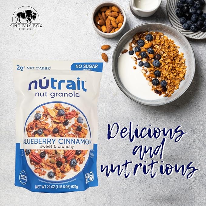 KING BUY BOX 1 PCS cup Bundle with Nut Granola Cereal Blueberry Cinnamon No Sugar Added Keto Gluten Free 22 oz. 1 Count. compatible with Nut trail