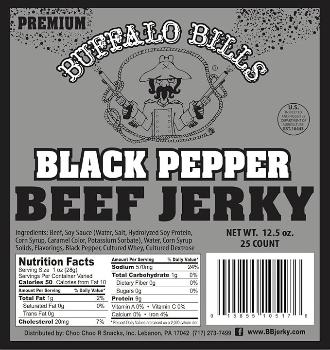 Buffalo Bills 12.5oz Premium Black Pepper Beef Jerky 7 Strips (25 smoked jerky strips per bag)