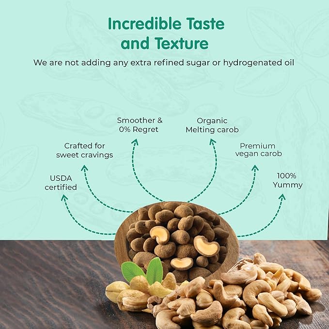 Missy J's Organic Carob Covered Cashews 8 Oz 3 Pack Vegan Gluten Free Substitute for Chocolate Perfect for Snacks and Treats