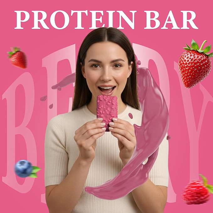 Rawmantic Mixed Berry Vegan Protein Bars (12 Bars x 60g) – Mixed Berries Pea Protein powder Sunflower Seeds Pitaya Passion Fruit Powder &amp More - No Artificial Flavors Plant-Based Non-GMO &amp