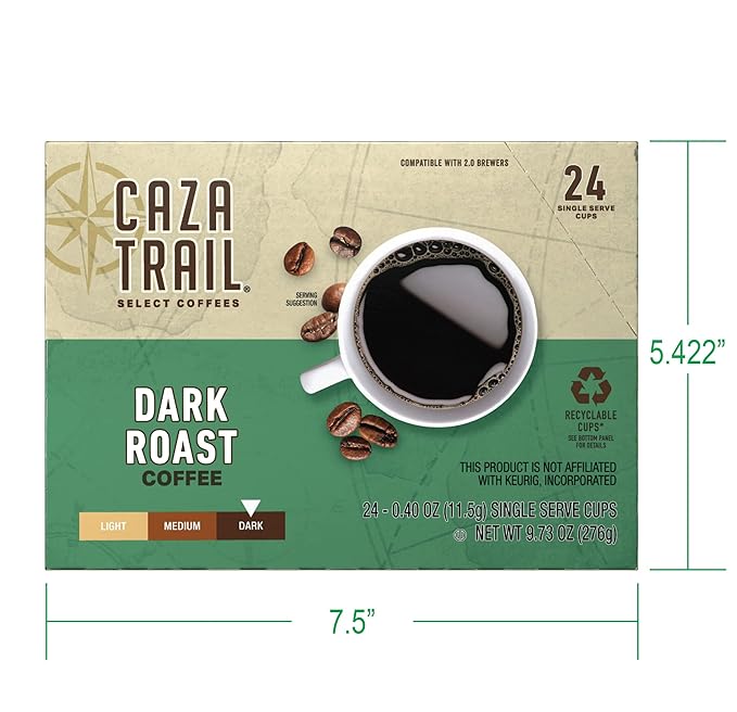 Caza Trail Coffee Pods Dark Roast Single Serve (Pack of 24) (Packaging May Vary)