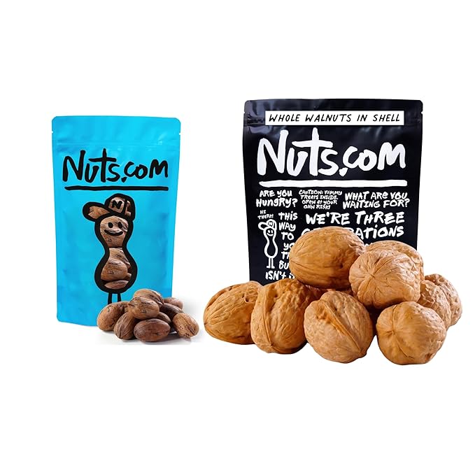 Nuts.com Pecans in Shell 1 Lb &amp Whole Walnuts in Shell 2 Lb – Fresh Unshelled Nuts Naturally Sweet &amp Buttery Flavor Good Source of Protein &amp Fiber