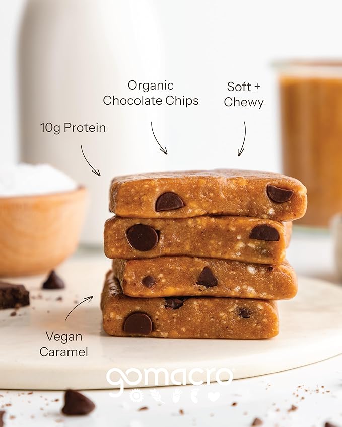 Gomacro Macrobar Organic Vegan Protein Bars - Salted Caramel + Chocolate Chips (2.3 Ounce Bars 12 Count)