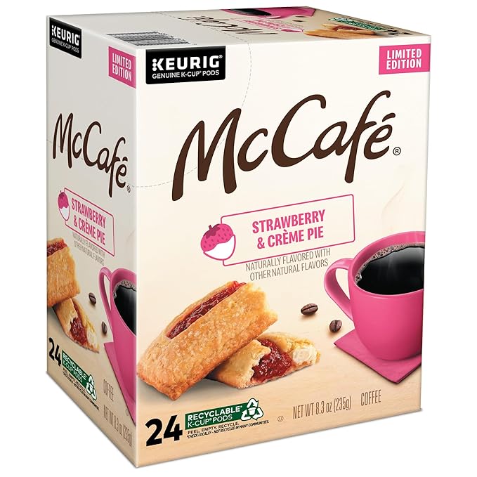 McCafé Strawberry &amp Crème Pie Light Roast Flavored Coffee Single Serve Keurig® K-Cup Pods Limited Edition 96 Count