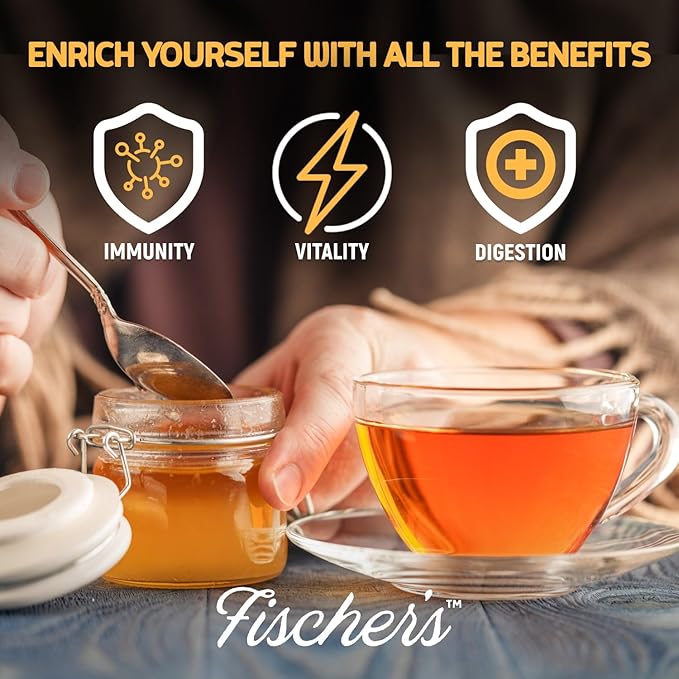 Fischer's 100% Organic Honey USDA Certified – Pure Raw &amp Unfiltered Honey – All-Natural Sweetener – Rich Flavor Profile Packed with Nutrients 24 Oz (Pack of 2)