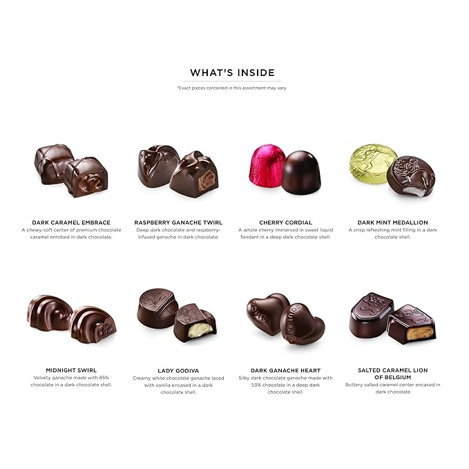 Godiva Chocolatier Gourmet Chocolate Gift Box – 18-Piece Assorted Chocolates for Birthday Anniversary Congratulations– Dark Chocolate Candy Assortment with Praline Caramel Ganache