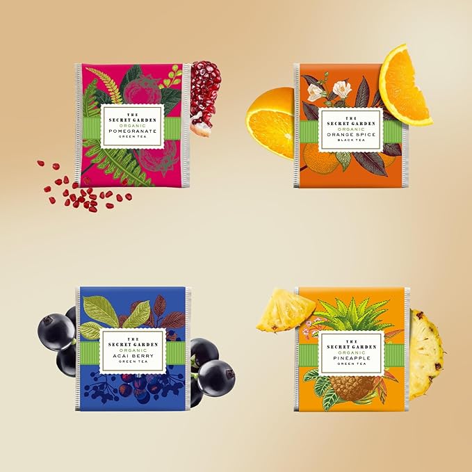 Life Plus Style Gourmet The Secret Garden Organic Tea Gift Set 80 Tea Bags 8 Flavors Green &amp Black Assorted Pack Sampler Tea Set Collection with Mango &amp Fruit Infusions Premium Birthday Gift f