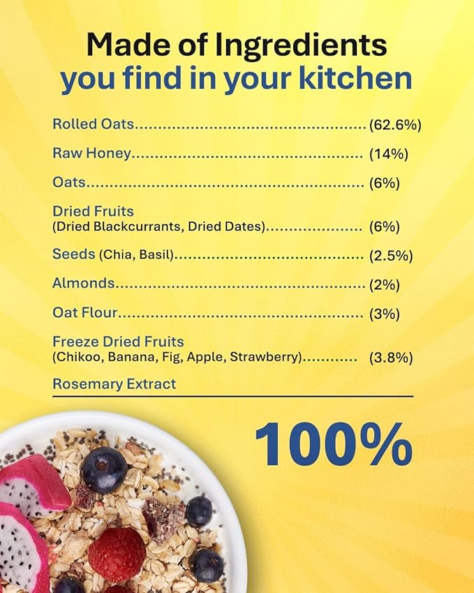 True Elements Whole Oatmeal 1kg - With Chia and Real Fruits Cereal for Breakfast | Diet Food for Weight Loss
