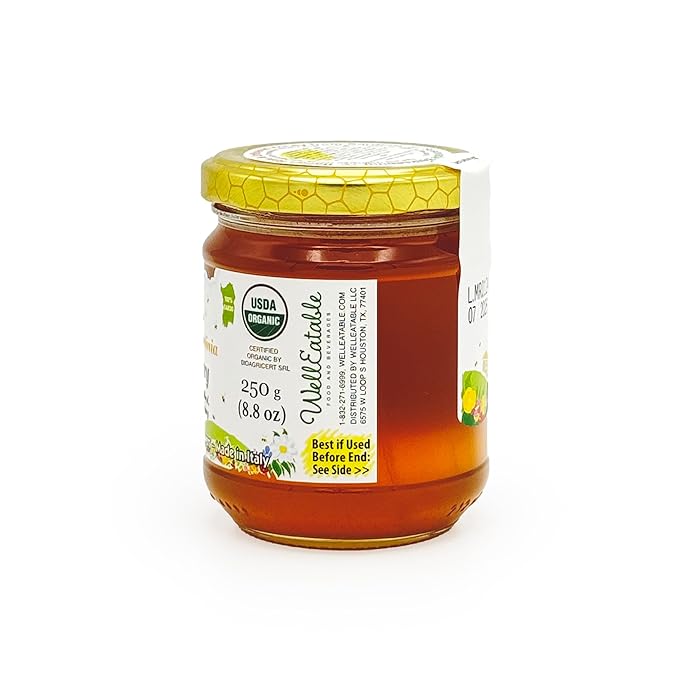 WellEatable Blackberry Organic Raw Honey from Wild Blackberry Flowers Artisanal Complex and Fruity Honey from Sardinia Italy - (250gr) 8.81 Ounce (Pack of 1)