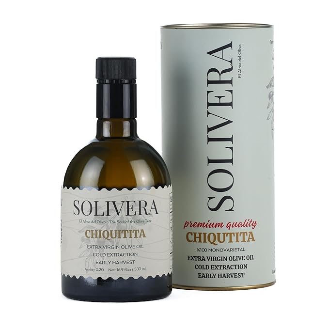 Solivera Chiquitita Extra Virgin Olive Oil Cold Pressed Smooth &amp Subtle Flavor 300+ High Polyphenols Single-Origin Hand Picked Gourmet Organic Olive Oil – 16.8 fl. oz. (Chiquitita)