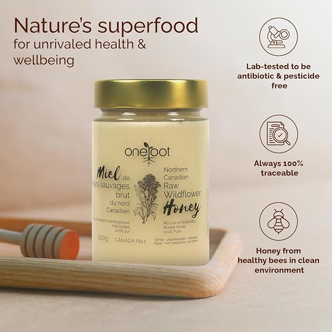 OneRoot Raw Honey Bundle – 500g Buckwheat &amp 1.1 lbs Canadian Wildflower Honey – Unheated &amp Nutrient-Rich – Antioxidant-Packed Natural Sweeteners