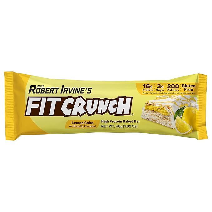 FITCRUNCH Snack Size Protein Bars 6-Layer Baked Bar 3g of Sugar &amp Soft Cake Core (18 Bars Lemon Cake)