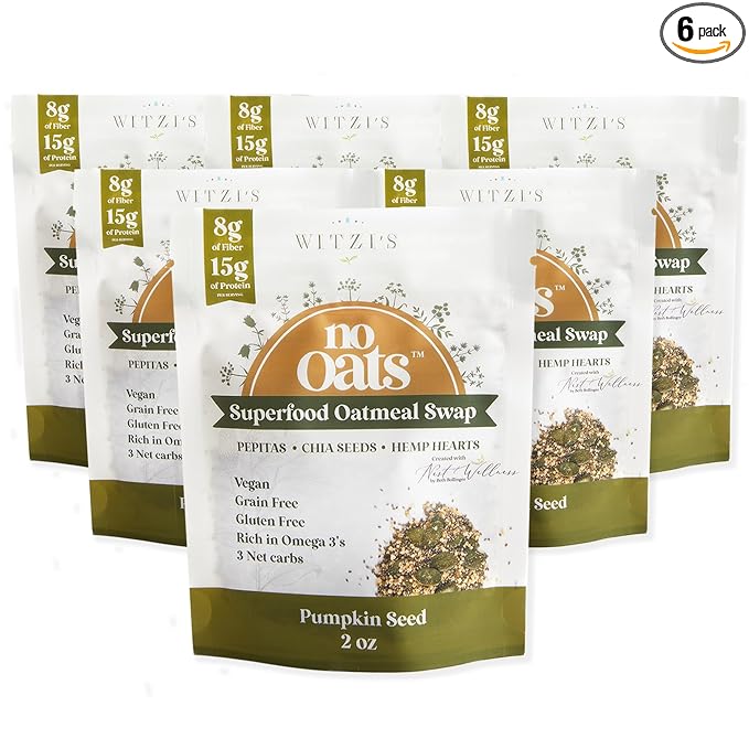 Witzi's No Oats Oatmeal Alternative Pumpkin Seed 2oz (Pack of 6) Made with Chia Seeds Cinnamon &amp Pumpkin Seeds Grain Free Gluten Free Vegan Keto