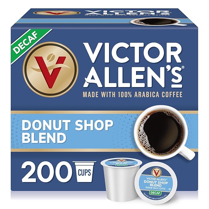 Victor Allen's Coffee Decaf Donut Shop Blend Medium Roast 200 Count Single Serve Coffee Pods for Keurig K-Cup Brewers