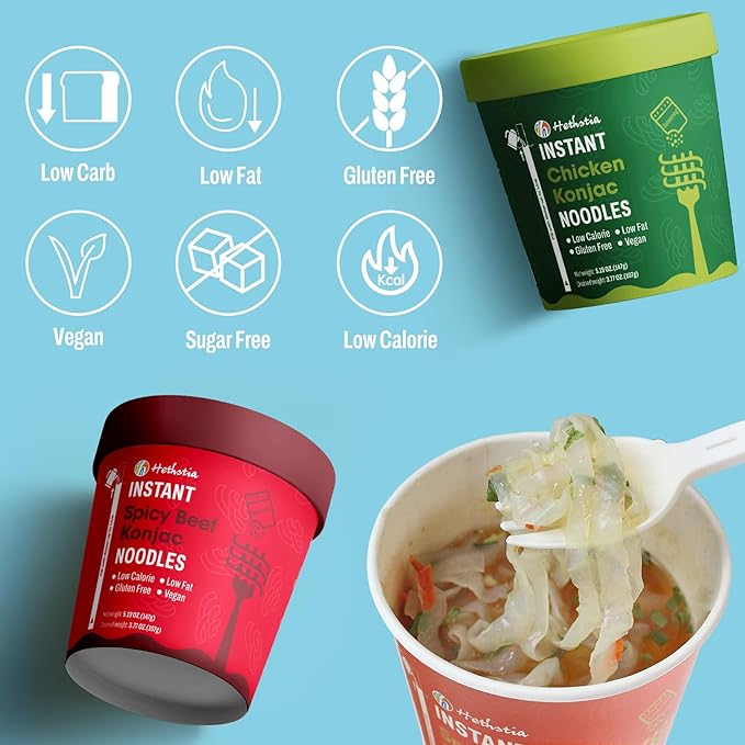 Hethstia Konjac Noodle 6-Pack Pre-cooked Low Carb Shirataki Pho Soup Variety Flavor (Chicken Spicy Curry Spicy Beef)- Low-Calorie Sugar-Free Vegan Gluten-Free 34.32oz Keto-Friendly Asian Meal