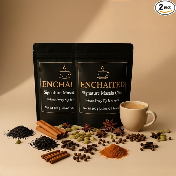 ENCHAITED Authentic Masala Chai Loose Leaf Tea - 200g Double Pack | Makes 40 to 80+ Cups | Premium Assam Black Tea with 7 Real Indian Spices | Traditional Indian Chai Tea | Natural Caffeine