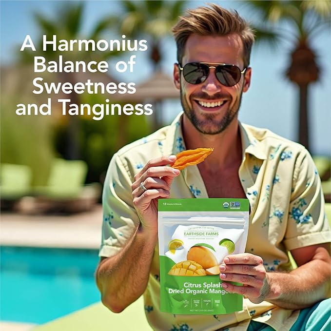 Earthside Farms Citrus Splash Dried Organic Mangoes 2.8oz 4 Pack – No Sugar Added Gluten-Free Vegan Snack – Naturally Sweet Dried Fruit – Perfect Healthy On-the-Go Snack for Work School Travel