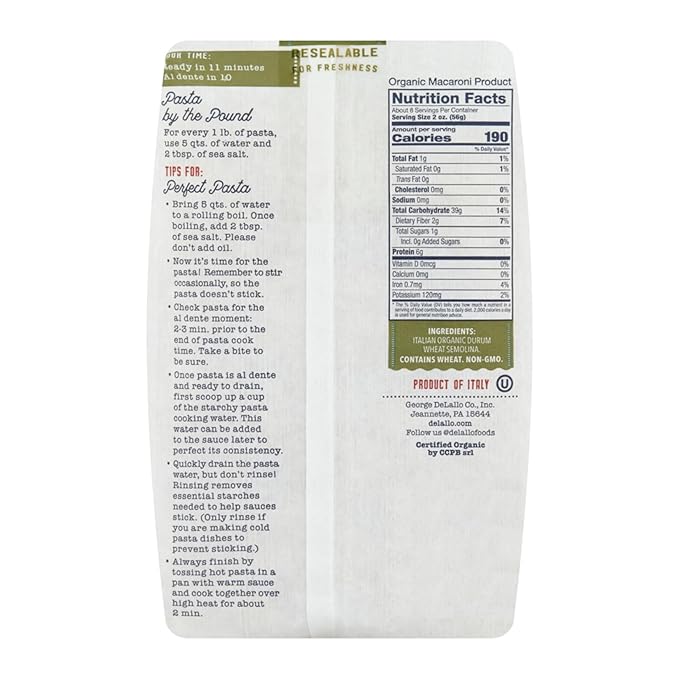DeLallo Organic Penne Rigate Pasta Made with 100% Durum Wheat Semolina Flour Made in Italy Bronze Cut Kosher Vegan All Natural 16 oz Bag (4 Pack)