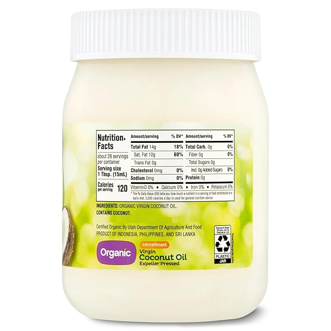 Organic Unrefined Virgin Coconut Oil with No Artificial Flavors or Preservatives (14 Fl Oz)