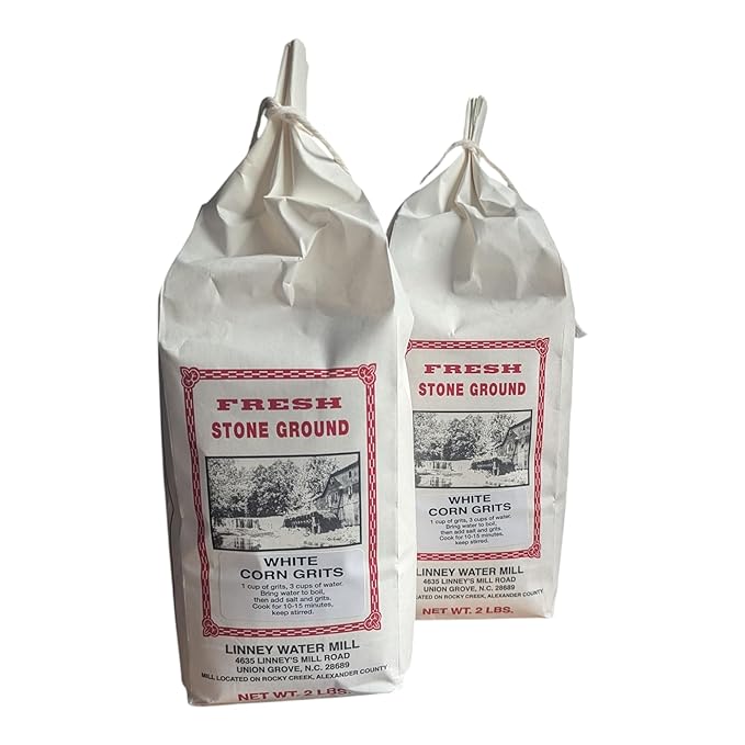 Stone Ground Southern Staples | Cornmeal Grits &amp Pancake Mixes | Made by Linney’s Water Mill North Carolina | Includes Southern Recipe Card (Grits - White Corn)