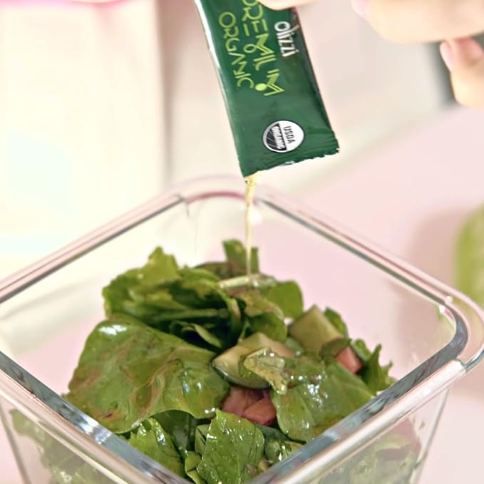 Olive Oil Packets - Olizzi Premium Organic Extra Virgin New Harvest Award Winning Early Harvest Cold Pressed USDA Organic Certified Single Serve Mini Salad Dressing To Go Individual Travel S