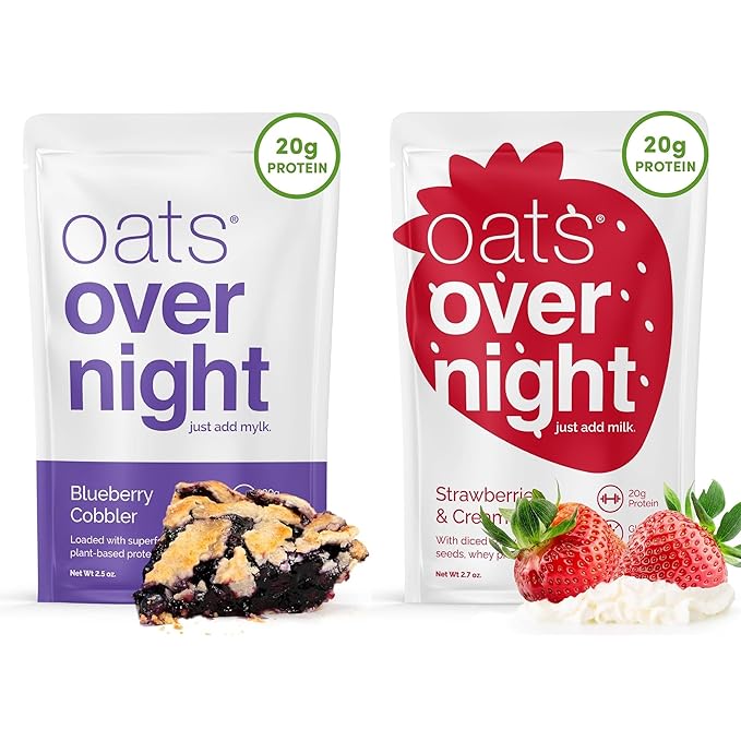 Oats Overnight Blueberry Cobbler 8 Pack &amp Strawberries &amp Cream 8 Pack - 20g Protein High Fiber Breakfast Shake - Gluten Free Non GMO Oatmeal