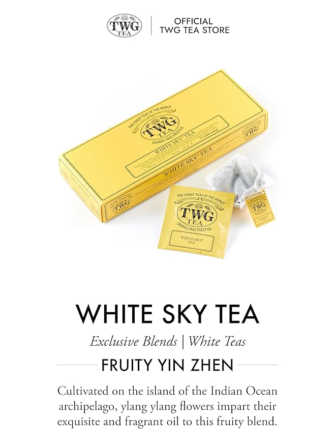 TWG Tea | White Sky Tea | White Tea | Ylang Ylang Flowers | 15 Hand Sewn Cotton Tea Bags | Gift Set