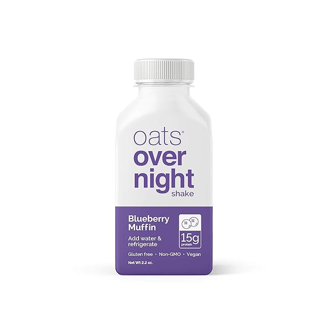 Oats Overnight Blueberry Muffin Bottled Shake - Gluten Free Non-GMO Vegan Friendly Breakfast Meal Replacement Shake with Powdered Oat milk. 15g of Protein (10 Pack)