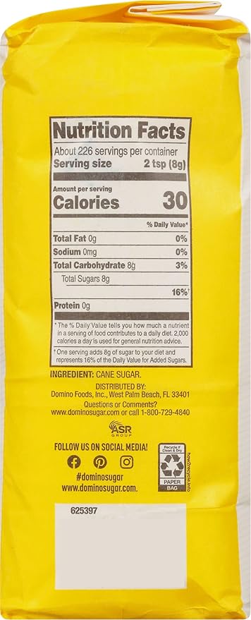 Domino® Granulated Sugar 4 lb Bag of Premium Pure Cane Sugar (Pack of 2) with Bonus Brand Recipe Card