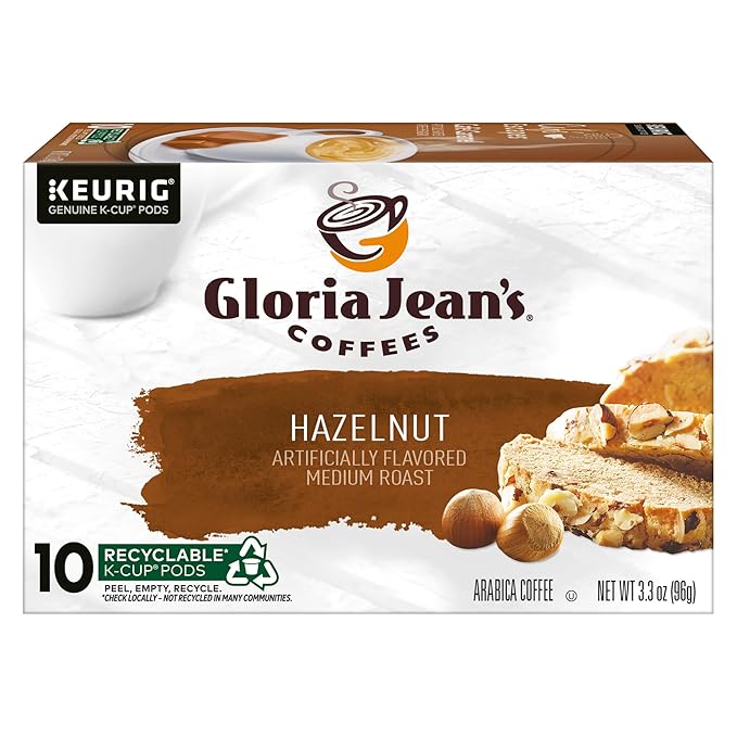 Gloria Jean's Hazelnut Keurig Single-Serve K-Cup Pods Medium Roast Coffee 60 Count (6 Packs of 10)