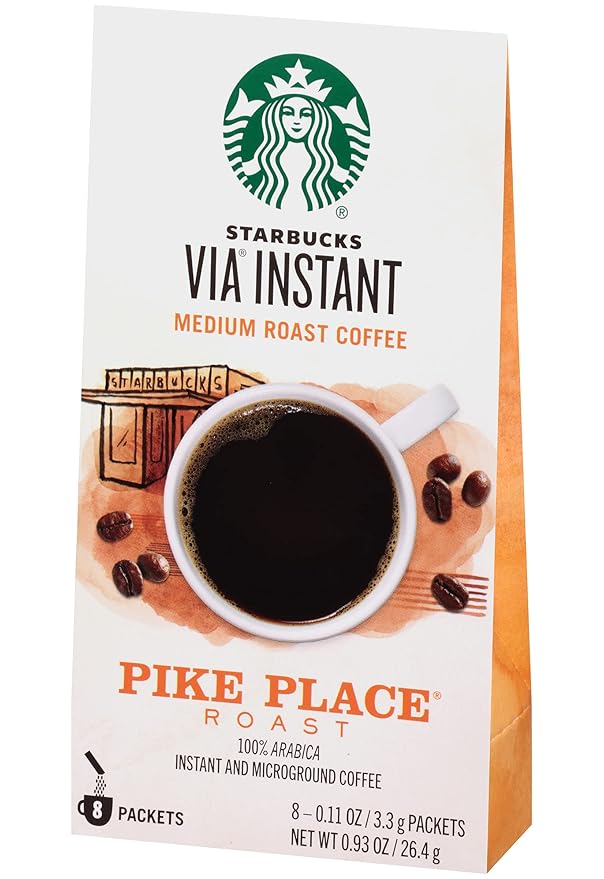 Starbucks Via Instant Coffee Packets Pike Place Roast Medium Roast Coffee 100% Arabica Instant &amp Micro ground Coffee 8 Packets Per Box (Pack of 2 Boxes)