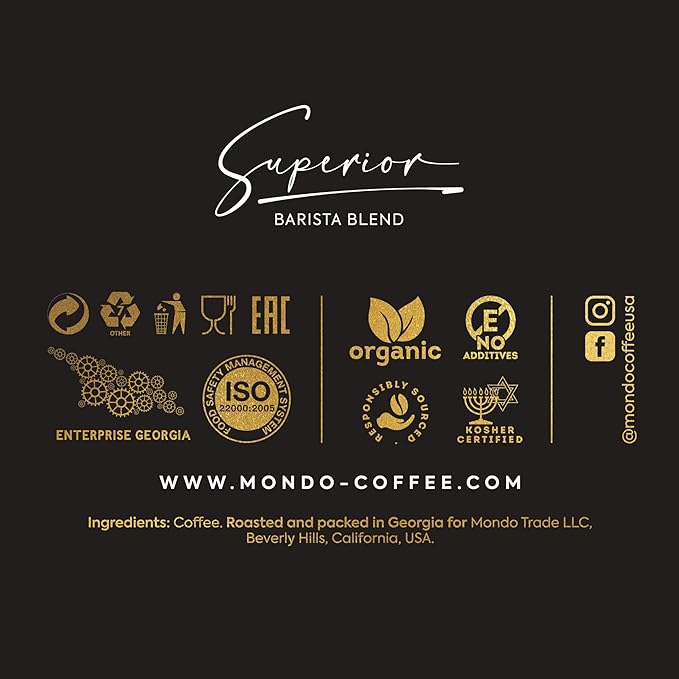 Mondo Whole Bean Coffee 2.2 lbs – USDA Organic 100% Arabica Medium Roast Superior Barista Blend Non-GMO Kosher – Small Batch Roasted for Espresso or Drip Brewing