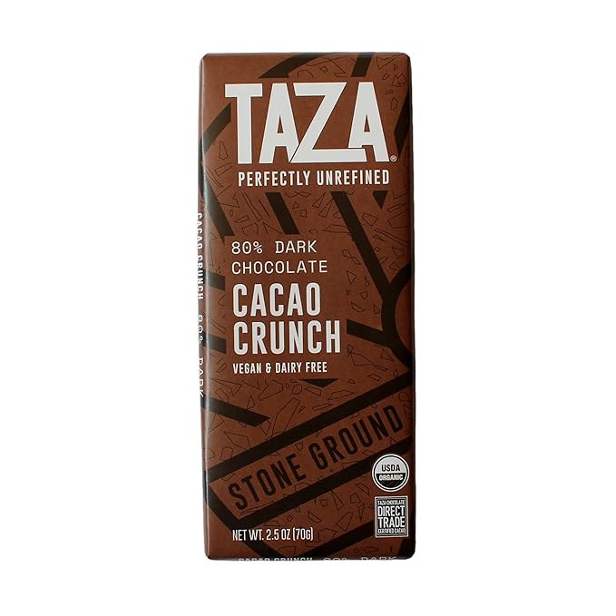 Taza Chocolate Organic Amaze Bar 80% Stone Ground Cacao Crunch 2.5 Ounce (10 Count) Vegan
