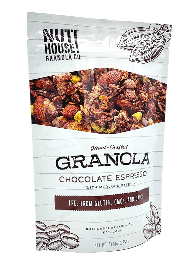 NutHouse! Granola Company - Premium Chocolate Espresso Granola | Certified Gluten-Free Non-GMO Kosher | Vegan | 11.5 oz. Bag (6-Pack)