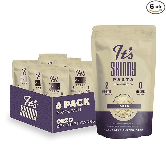 It’s Skinny Orzo – Gluten Free Orzo Low Carb Pasta Keto &amp Vegan-Friendly Konjac Rice Sugar-Free High in Fiber Only 4.5 Calories Per Serving Ready in 2 Minutes (6 Packs)