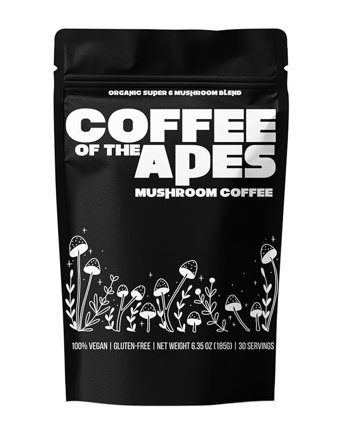 Coffee Of The Apes - Instant Mushroom Coffee: Real Arabica 6 Super Functional Mushrooms High Potency Adaptogens. Healthy Drink &amp Superfood Beverage