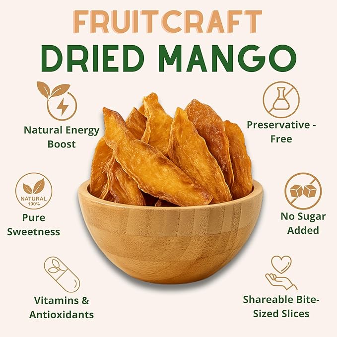 Fruitcraft Dried Mango No Sugar Added 11lbs | Pure Fresh Mango Chunks Flavor in Bulk | All-Natural Dried Mangoes for Snacking Baking and More | Premium Dry Fruit Mango Slices