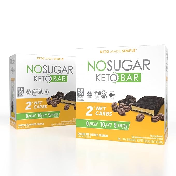 No Sugar Keto Bar Snack Chocolate Coffee Crunch 24 x 1.41oz Bars - Low Carb No Sugar Keto Snack Food with Keto Friendly Macros 3g Net Carb 9g Plant Based Protein 13g Healthy Fat Sugar Free (0g)