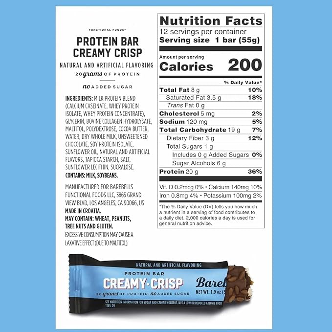 NEW FLAVORS Barebels Protein Bars Variety Pack – Creamy Crisp &amp Peanut Butter 20g Protein Low Sugar 1.9oz Bars 8-Count