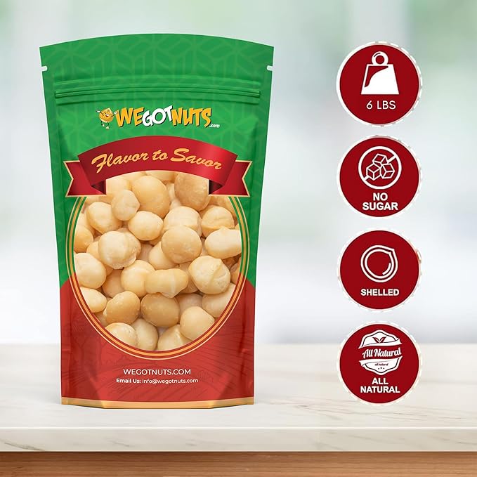 Raw Deluxe Macadamia Nuts - 2 lbs - Shelled &amp Unsalted Premium Quality Kosher Raw Macadamia Nut Snack Pack By We Got Nuts - Natural Gourmet Fresh Macadamia Nuts Bulk - Packed In A Resealable Pouch