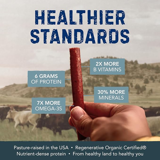 StarWalker Regenerative Organic® Beef and Pork Snack Sticks 4-Pack – 3 oz Each 50+ Years Organic Farming Grass-Fed Beef No Sugar No Nitrates Keto Clean Protein Snack