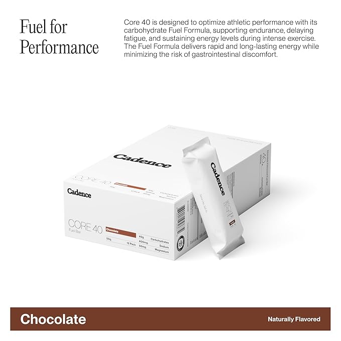 Cadence Chocolate Energy Bar - Case (50g x 12) | 40g Carb Blend with Organic Dates &amp Honey | Electrolytes for Hydration &amp Recovery | Natural Ingredients | Vegan-Friendly Fuel for Endurance Spo