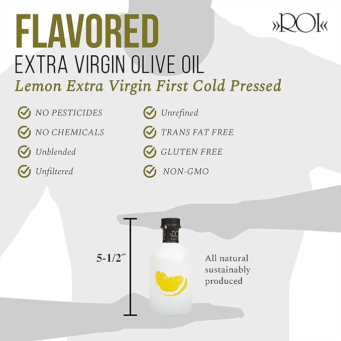 ROI Lemon Infused Olive Oil - 100% Natural Italian Gourmet Extra Virgin Olive Oil Cold Pressed with Real Lemons - Made in Italy EVOO - 8.45 fl oz (250 ml)