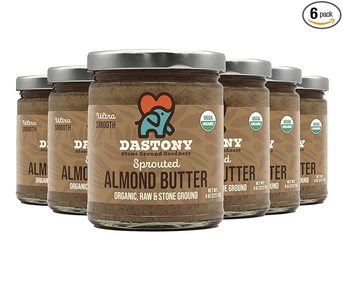 Dastony Organic Raw Sprouted Almond Butter 8 oz | Only One Ingredient | Vegan Paleo and Keto Friendly Non GMO Gluten-free - Pack of 6