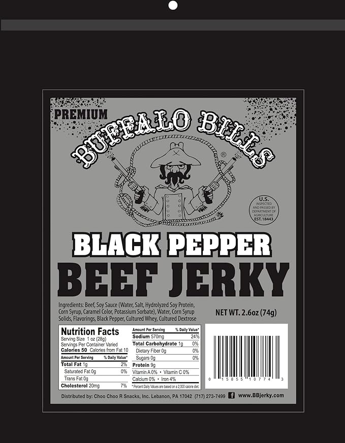 Buffalo Bills 2.6oz Premium Black Pepper Beef Jerky Packs (3 packs of black pepper smoked jerky)