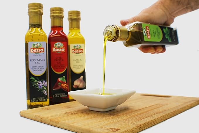 BASSO 1904 - Infused Extra Virgin Olive Oil Gift Box Set First Cold Pressed Variety Pack 4 bottles x 8.5 fl.oz (250ml) Naturally Infused for Dipping &amp Tasting