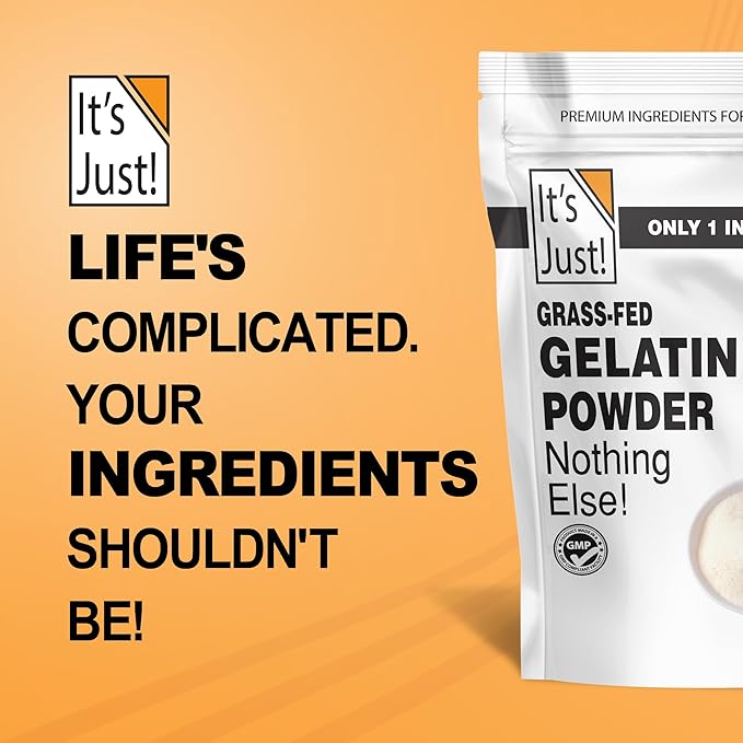 It's Just - 100% Gelatin Powder (2lb) Unflavored Heavy Metal Tested Grass-Fed Bovine (Beef) Source Non-GMO Keto Friendy Perfect for Marshmallows Gummies Desserts 32oz