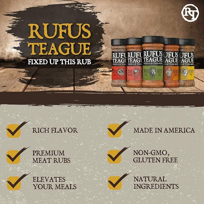 Rufus Teague BBQ Seasoning Gift Set Big Box O' Rub BBQ Dry Rub for Smoking and Grilling Meat 5 Flavor Spice Set Gifts for Men Who Like Grilling