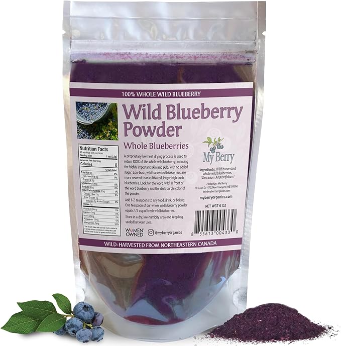 My Berry Wild Blueberry Powder 6oz | 100% Whole Wild-Harvested Blueberries | Unsweetened No Added Sugar or Fillers | Low-Heat Dried | Grown in North America