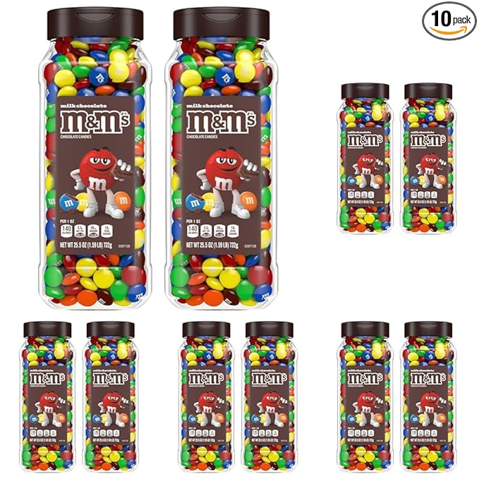 M&ampM's Milk Chocolate Bulk Candy in Resealable and Recyclable Jars Party Size Assorted Chocolate Candies Movie Night Snacks Candy Buffet 25.5 Oz Each2 Count (Pack of 5)